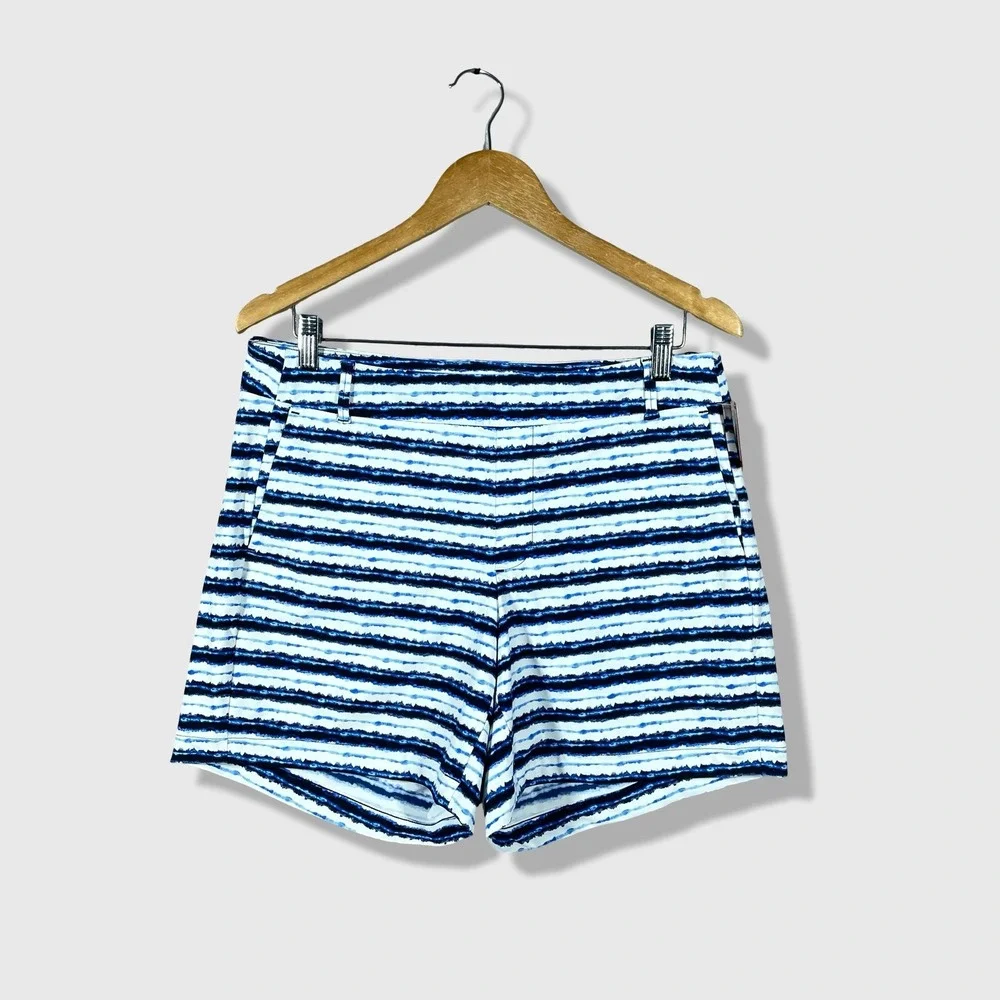 Spanx Sunshine Shorts Womens L Blue Painted Stripe Nautical Preppy Coastal NWT